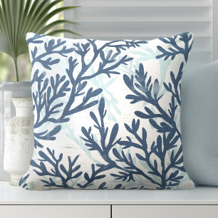 Oreiller à lancer de corail bleu et blanc
