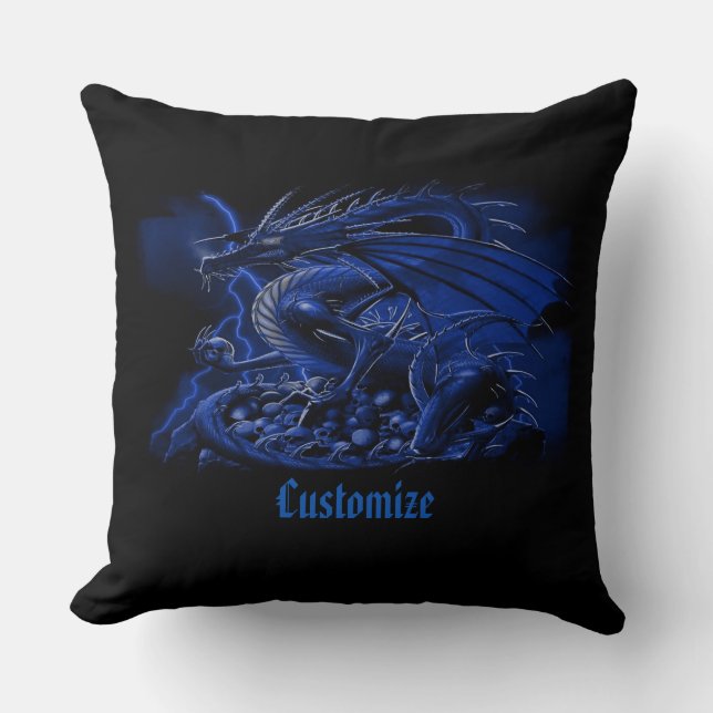 Oreiller à lancer de dragon bleu personnalisé (Recto)