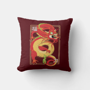 Oreiller à lancer de dragon chinois rouge