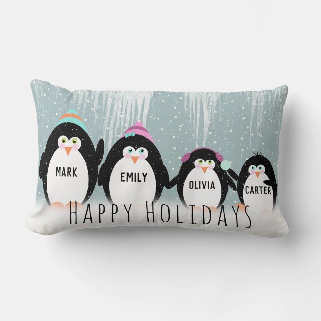 Oreiller à lancer de la famille Penguin de Noël (Recto)