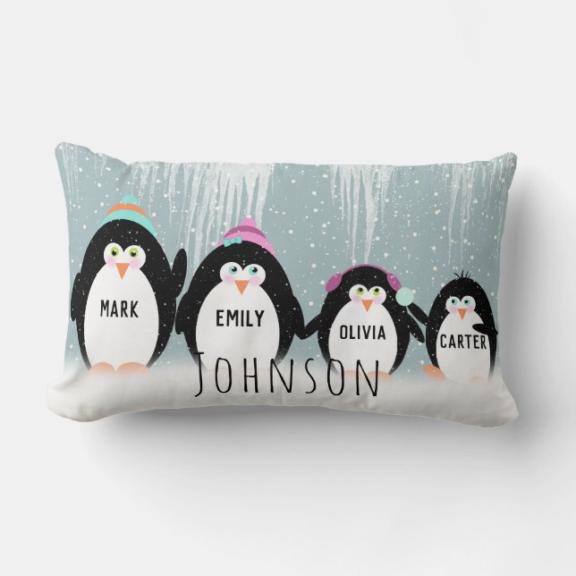 Oreiller à lancer de la famille Penguin de Noël (Recto)