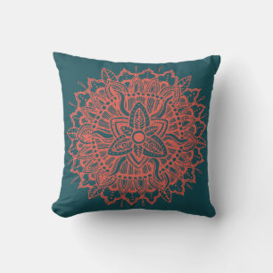 Oreiller à lancer de l'ornement Mandala rouge