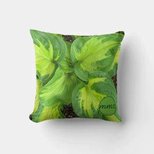Oreiller à lancer de monogramme Feuille Hosta