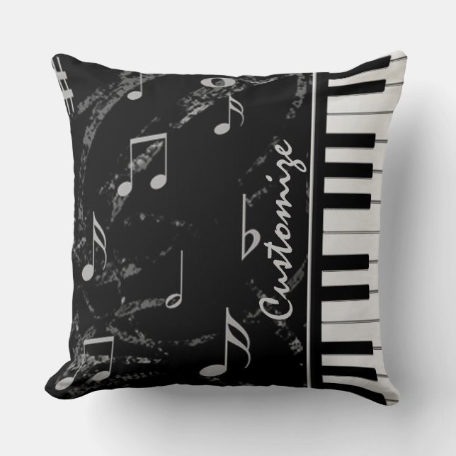 Oreiller à lancer de musique de piano noir et blan (Recto)