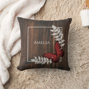 Oreiller à lancer de papillon rouge rustique