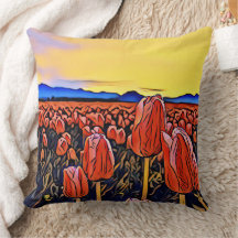 Oreiller à lancer de peinture de terrain de tulipe