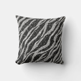 Oreiller à lancer en argent et en zèbre noir