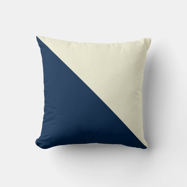 Oreiller à lancer en diagonale beige et bleu marin (Recto)