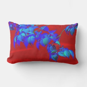 Oreiller à lancer Feuilles bleu ciel rouge