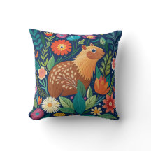 Oreiller à lancer floral Capybara