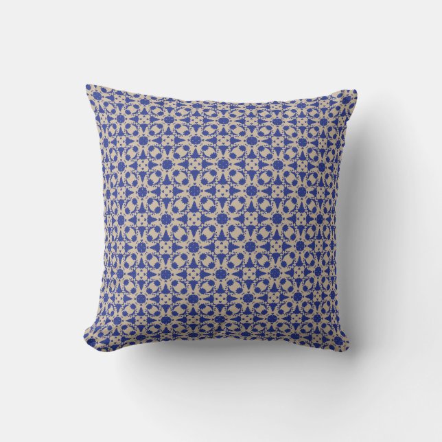 Oreiller à lancer géométrique en fleurs bleues (Recto)