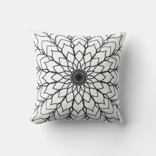 Oreiller à lancer Mandala noir et blanc