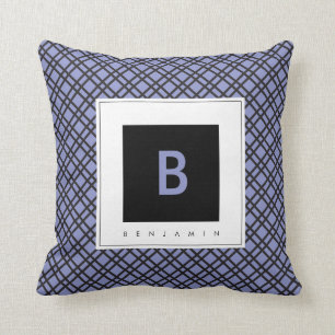 Oreiller à lancer monogramme bleu et noir