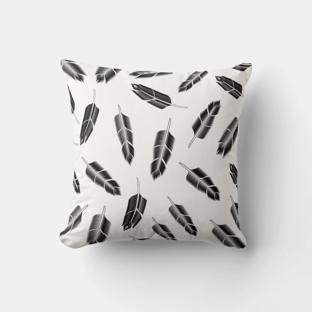 Oreiller à lancer Motif en plumes noires (Recto)