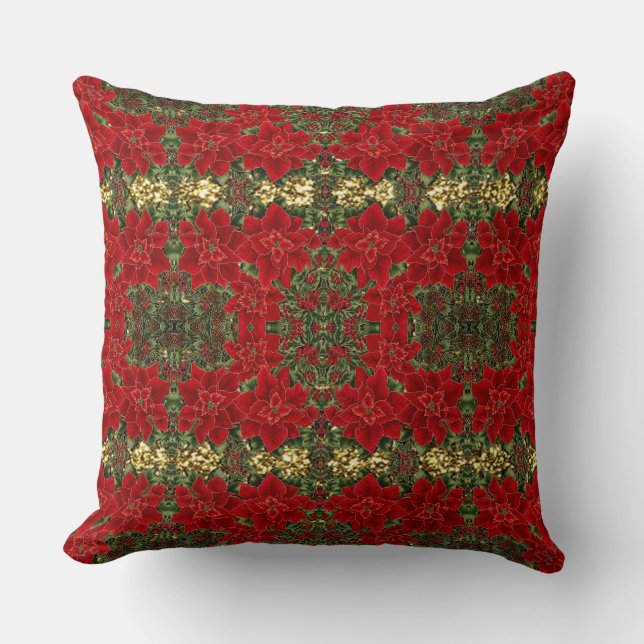 Oreiller à lancer Motif rouge et or Poinsettia (Recto)