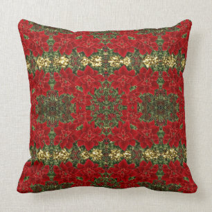 Oreiller à lancer Motif rouge et or Poinsettia