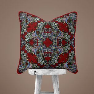 Oreiller à lancer orné Renaissance - Rouge profond