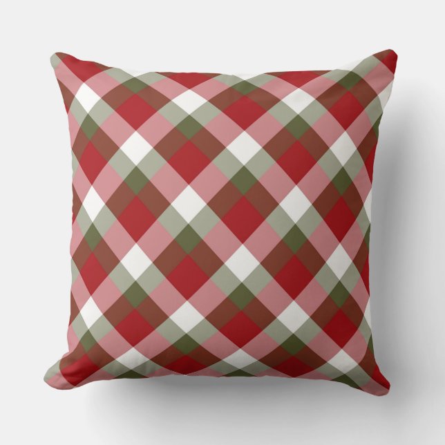 Oreiller à lancer réversible multi-plaid rouge (Recto)