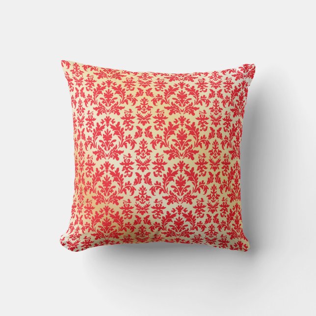Oreiller à lancer rouge et or Damask (Recto)