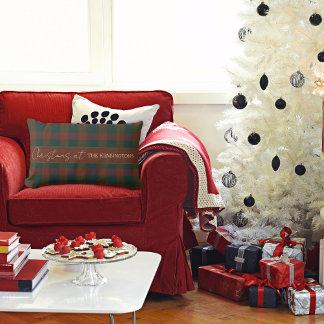 Oreiller à lancer rouge et vert de Noël Plaid/Tart