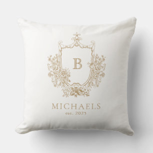 Oreiller à lancer Royal Gold et White Monogram Cre