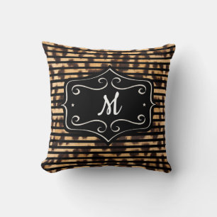 Oreiller à monogramme et imprimé léopard rayé