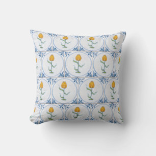 Oreiller à motif de carreaux faux Delft Tulipe Vin