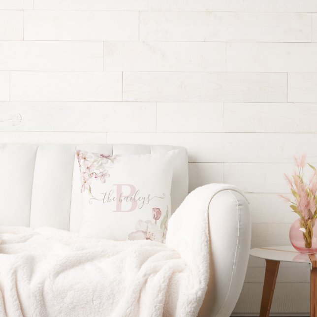 Oreiller à motif de fleurs de cerisier aquarellées (Canapé)