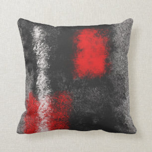 Oreiller abstrait gris foncé rouge et blanc