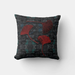 Oreiller accentué ginkgo grunge noir fantaisie
