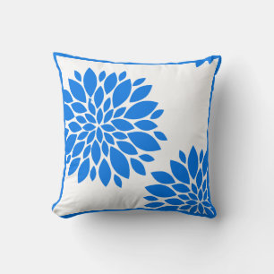 Oreiller au Chrysanthème Bleu et Blanc
