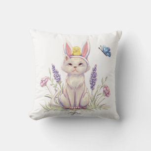 Oreiller avec illustration de chat de Pâques migno
