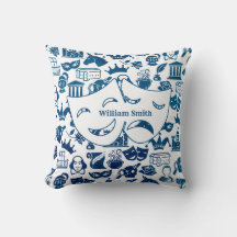 Oreiller bleu et blanc pour l'amant de Shakespeare