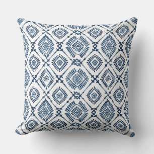 Oreiller bleu indien blanc