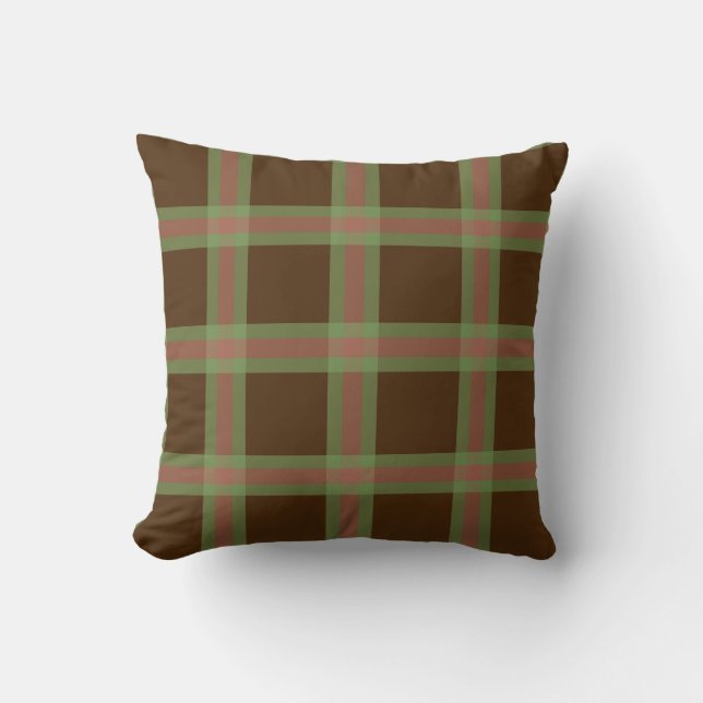Oreiller Brown Vert Et Rose Plaid (Recto)