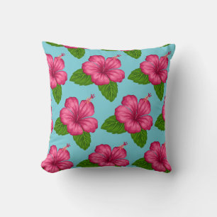 Oreiller carré - Fleur d'Hibiscus rose
