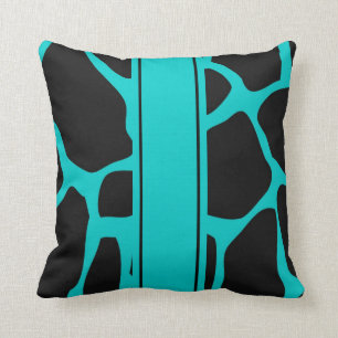 Oreiller Carré Teal Bleu Aqua Noir Imprimé Animal