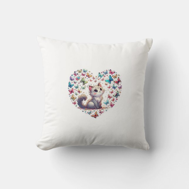 Oreiller Coeur Chat & Papillon (Recto)