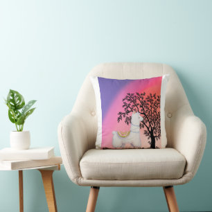 Oreiller Coucher de Soleil avec un Lama Mignon