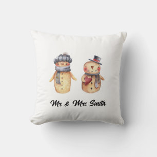 Oreiller Couple de bonhomme de neige personnalis