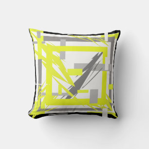 Oreiller Coussin Art Abstrait Jaune Gris