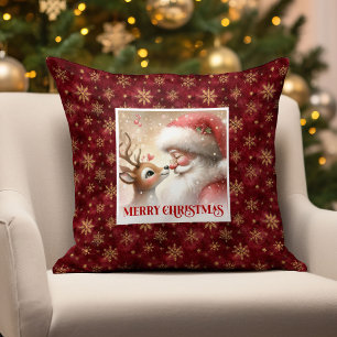 Oreiller de fête de Noël Santa Rudolph décoratif d