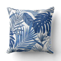 Oreiller de jet élégant bleu blanc tropical