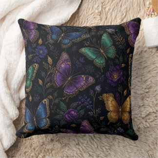 Oreiller de jet motif papillon élégant foncé