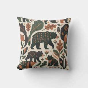 Oreiller de jet rustique en bois avec motif d'ours