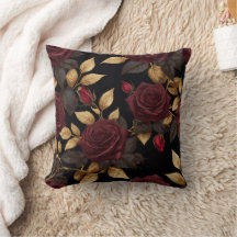 Oreiller de jet sombre romantique à motif floral a