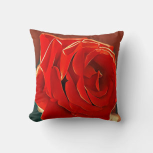 Oreiller de jet stylisé à la rose rouge