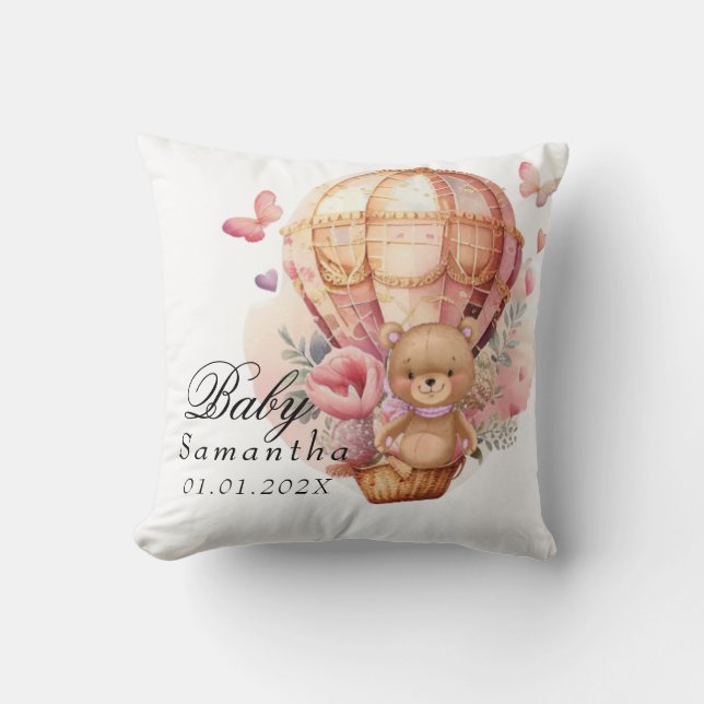 Oreiller de jet Teddy Bear Pink Hot Air Balloon Ba (Recto)