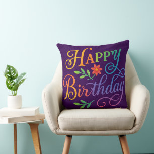 Oreiller de jeté Floral Rainbow Joyeux Anniversair