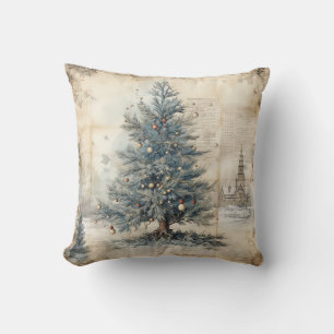 Oreiller de Jeu d'arbre de Noël bleu vintage